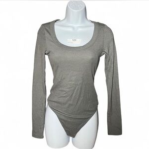 American Eagle Outfitters Gray Long Sleeve Ribbed Bodysuit